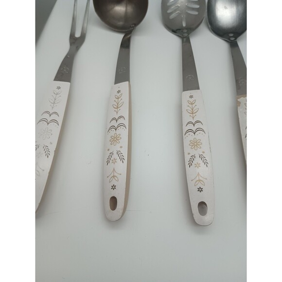 Vtg Flint Ekco Harvest Wheat Stainless 5 Piece Serving Set Slotted Spoon Ladle - Picture 2 of 11